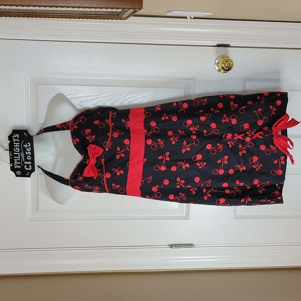 Sweet Love Cherries Halter Dress Junior XXL Black with Red